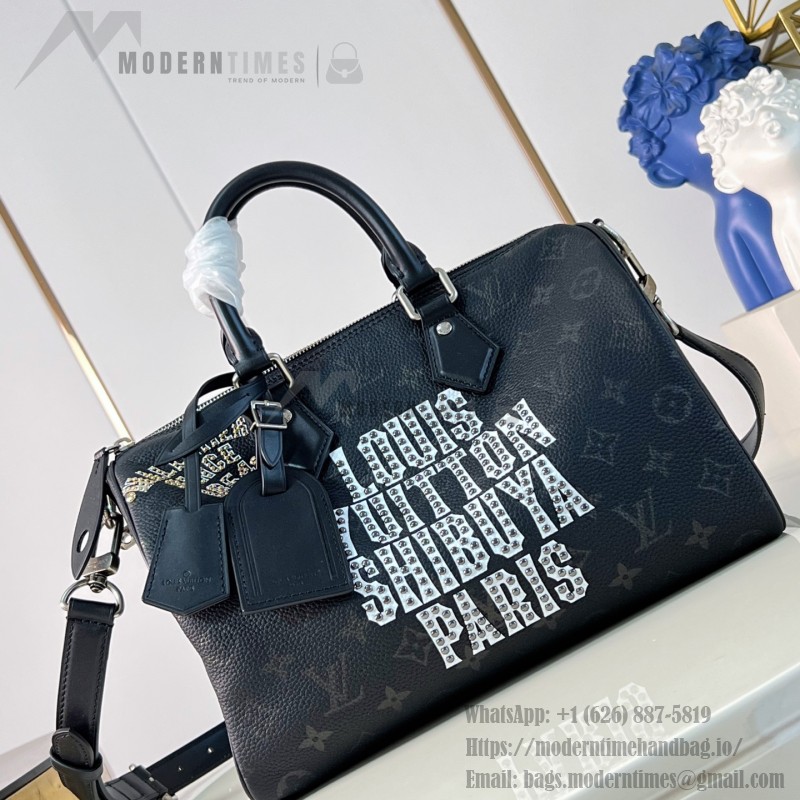 Louis Vuitton Speedy P9 Bandoulière 30 M26180 black studded leather handbag with crystal-inspired details