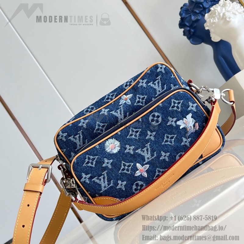 Louis Vuitton Nil Crossbody Bag M27553 Monogram denim handbag with floral embroidery