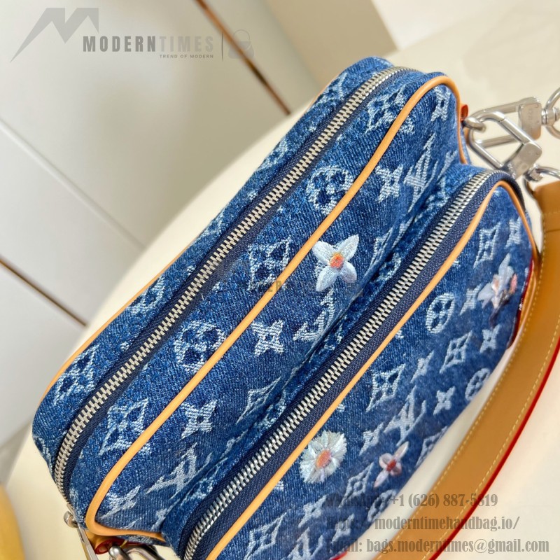 Louis Vuitton Nil Crossbody Bag M27553 Monogram denim handbag with floral embroidery