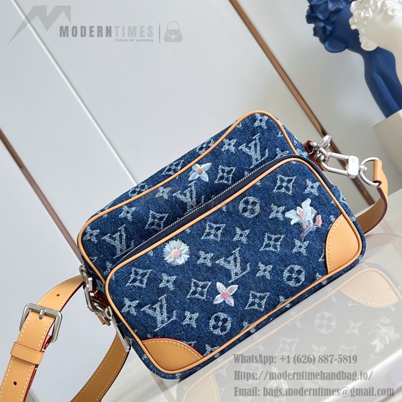 Louis Vuitton Nil Crossbody Bag M27553 Monogram denim handbag with floral embroidery