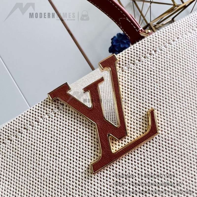 Louis Vuitton Capucines Souple Large Bag M28439 soft cotton canvas handbag with leather trim