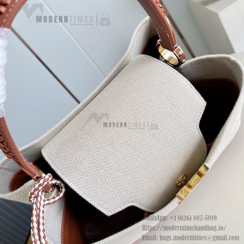 Louis Vuitton Capucines Souple Large Bag M28439 soft cotton canvas handbag with leather trim