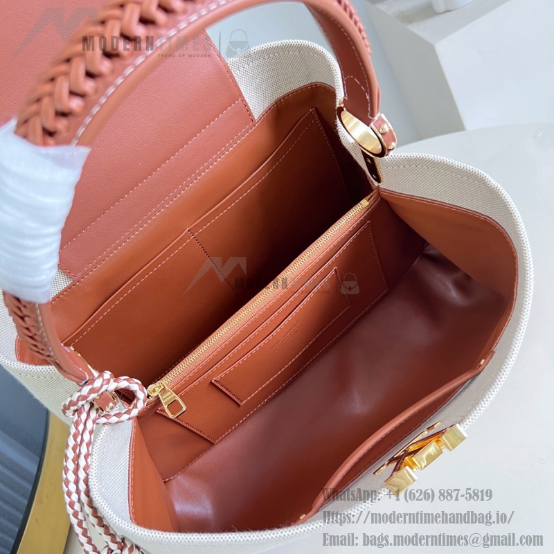 Louis Vuitton Capucines Souple Large Bag M28439 soft cotton canvas handbag with leather trim