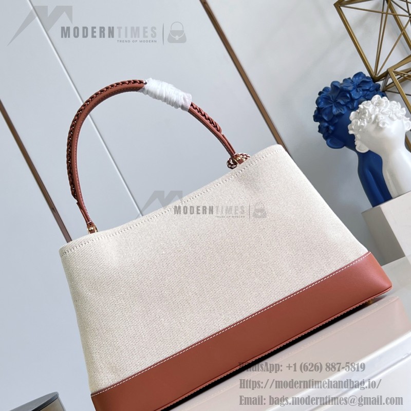 Louis Vuitton Capucines Souple Large Bag M28439 soft cotton canvas handbag with leather trim