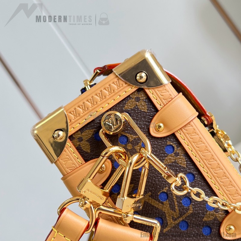  Louis Vuitton Side Trunk Medium Bag M28490 Monogram Perfo canvas handbag with S-lock closure