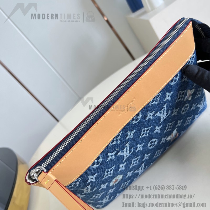Louis Vuitton Pochette Voyage Souple M27559 Monogram floral embroidered denim clutch bag