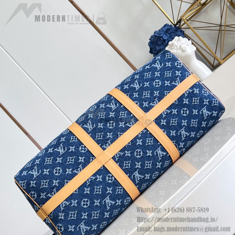 Louis Vuitton Keepall Bandoulière 50 M27781 Monogram denim floral embroidered travel bag