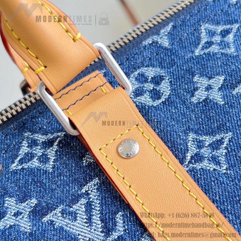Louis Vuitton Keepall Bandoulière 50 M27781 Monogram denim floral embroidered travel bag