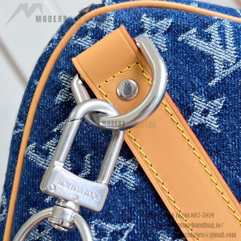 Louis Vuitton Keepall Bandoulière 50 M27781 Monogram denim floral embroidered travel bag