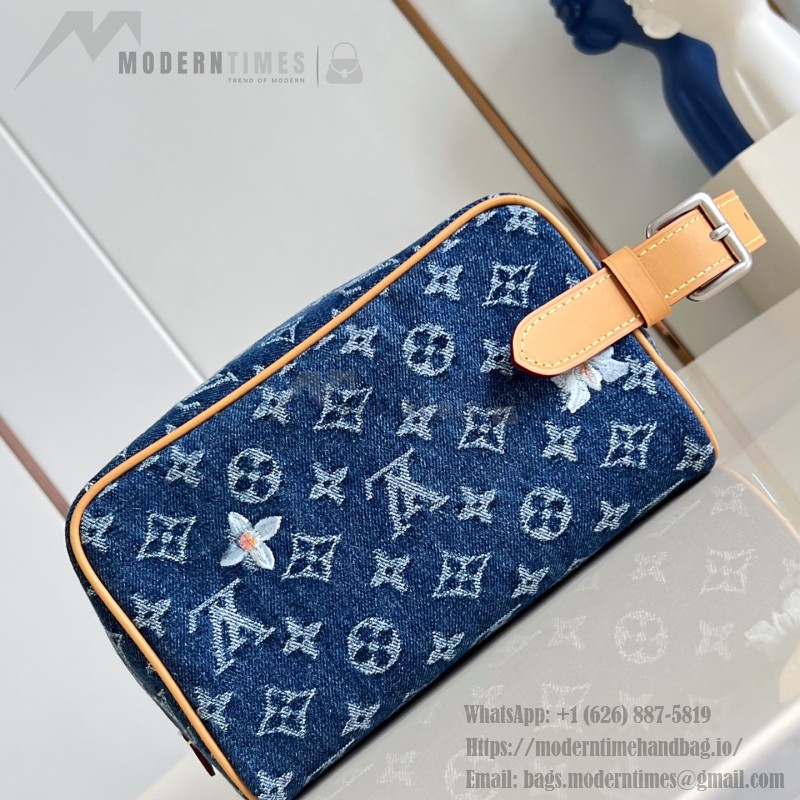 Louis Vuitton Locker Dopp Kit M28363 Monogram denim floral embroidered toiletry bag