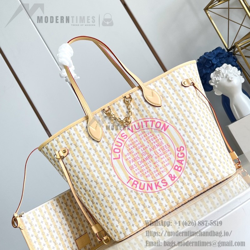  Louis Vuitton LV Stamp Neverfull MM M28457 mini Monogram canvas tote bag with LV Circle charm