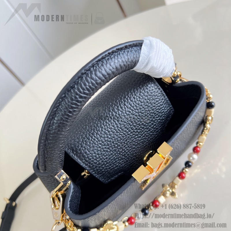 Louis Vuitton Capucines East West Mini M29443 Sunbeam Taurillon leather handbag with beaded chain