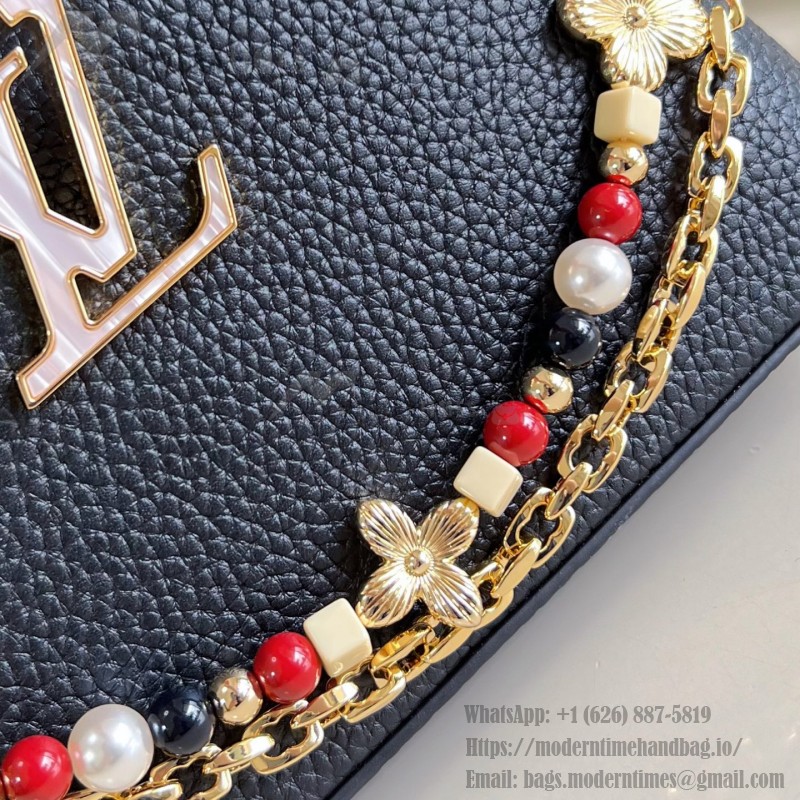 Louis Vuitton Capucines East West Mini M29443 Sunbeam Taurillon leather handbag with beaded chain