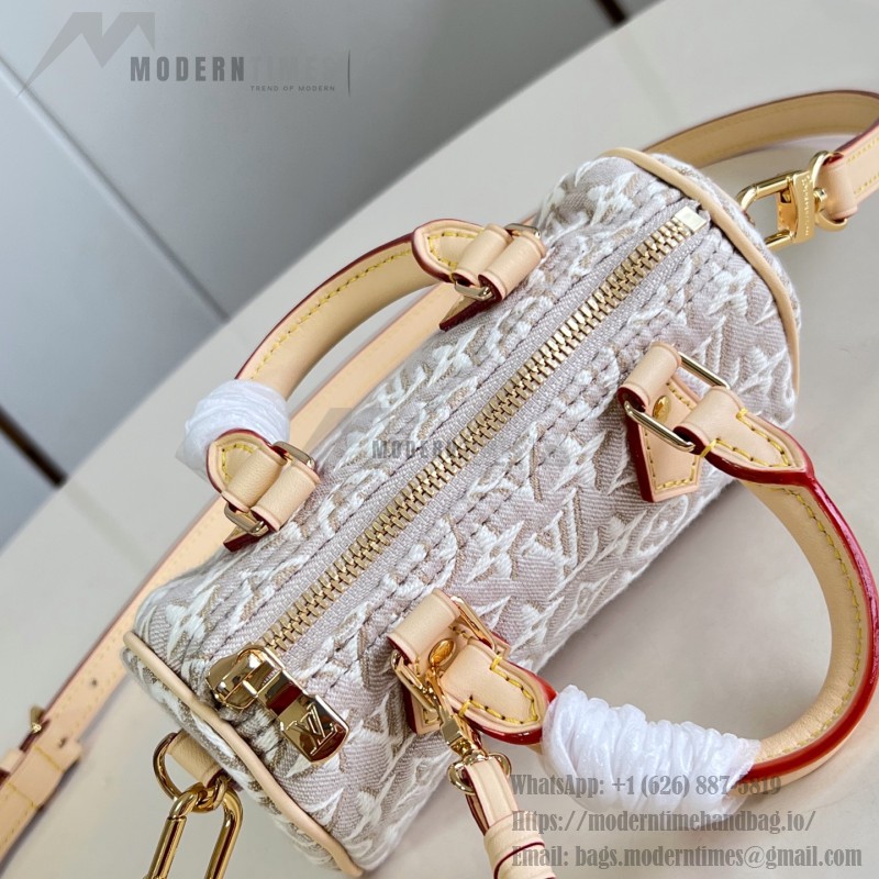  Louis Vuitton Nano Speedy M28502 Monogram Emblème jacquard canvas mini handbag with cowhide leather trim
