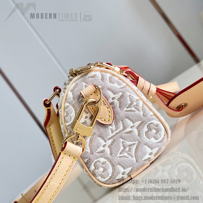  Louis Vuitton Nano Speedy M28502 Monogram Emblème jacquard canvas mini handbag with cowhide leather trim