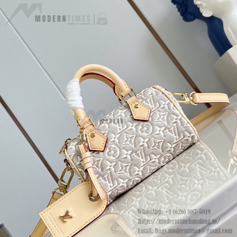  Louis Vuitton Nano Speedy M28502 Monogram Emblème jacquard canvas mini handbag with cowhide leather trim