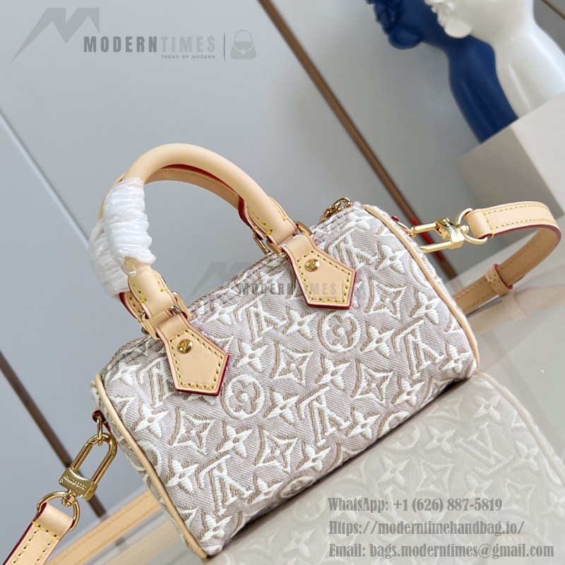  Louis Vuitton Nano Speedy M28502 Monogram Emblème jacquard canvas mini handbag with cowhide leather trim