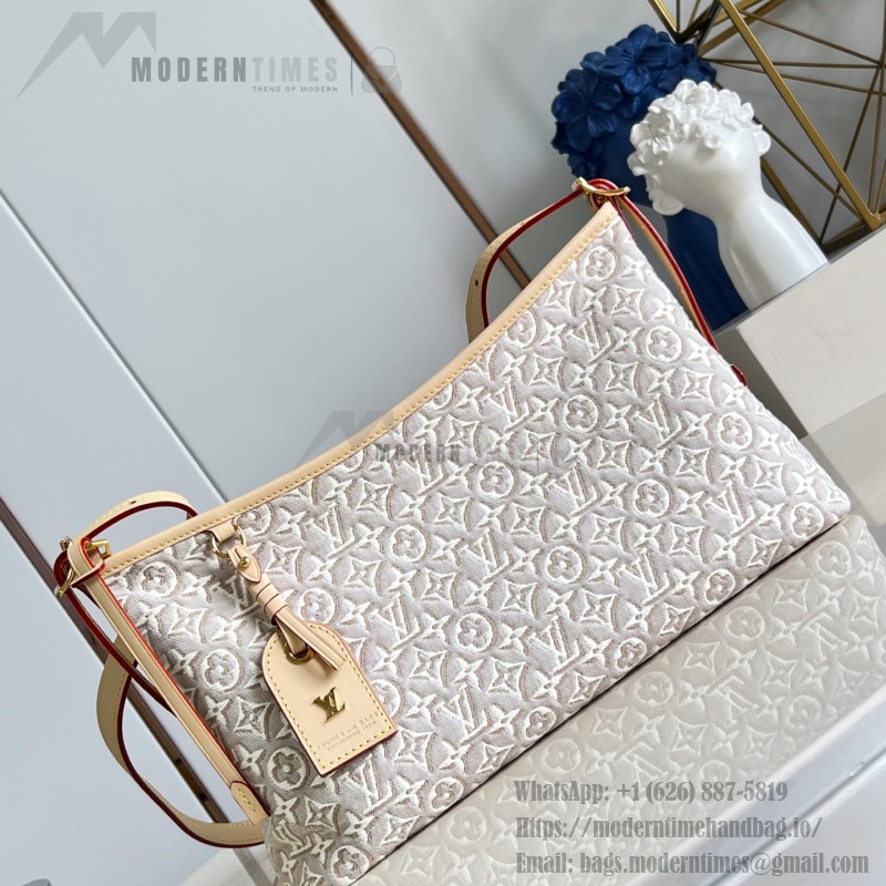 Louis Vuitton-style CarryAll East-West M2A136 Monogram Emblème jacquard canvas handbag with cowhide leather trim