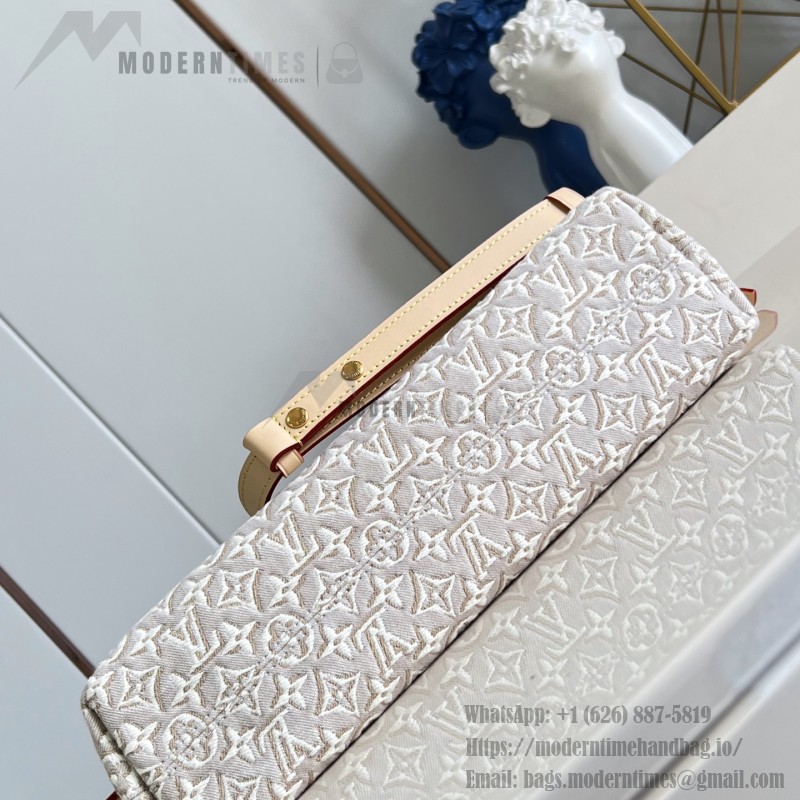 Louis Vuitton-style CarryAll East-West M2A136 Monogram Emblème jacquard canvas handbag with cowhide leather trim