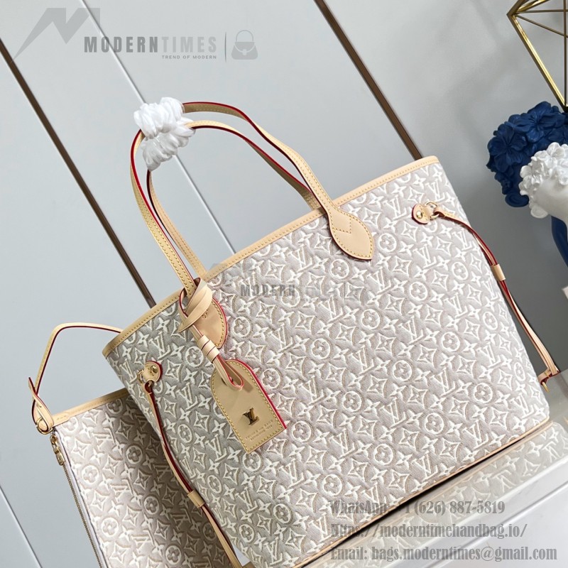  Louis Vuitton Neverfull MM M2A381 Monogram Emblème jacquard canvas tote bag with cowhide leather trim