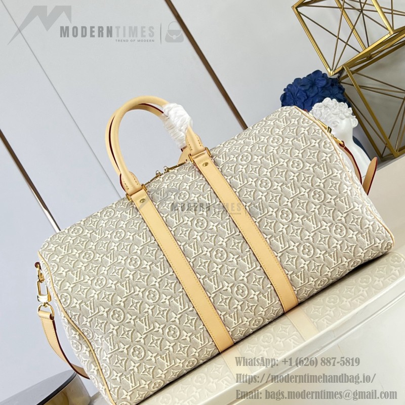 Louis Vuitton Keepall Bandoulière 45 M29670 Monogram Emblème linen cotton canvas travel bag