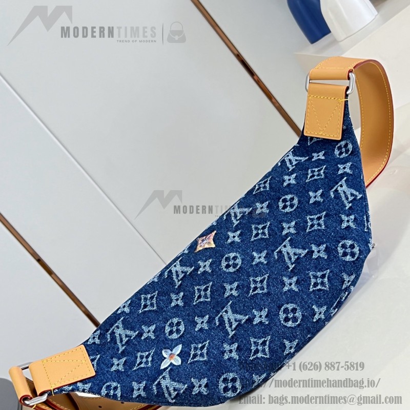 Louis Vuitton Rush M27640 Monogram floral denim belt bag with embroidered details and adjustable strap