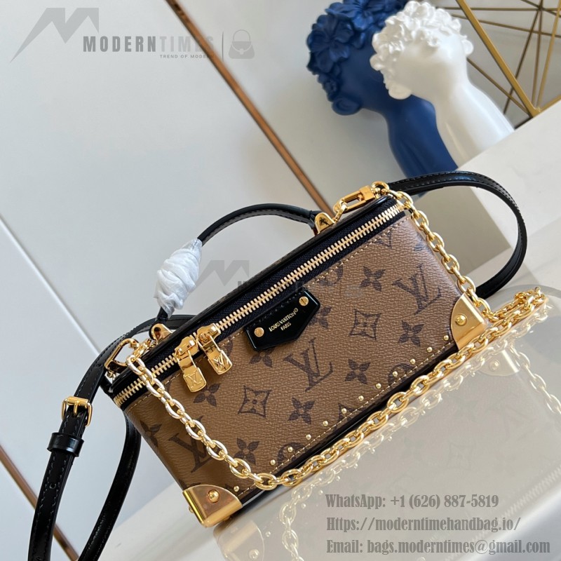 Louis Vuitton Vanity Pouch M29548 in Monogram and Monogram Reverse canvas with metal corners and removable chain