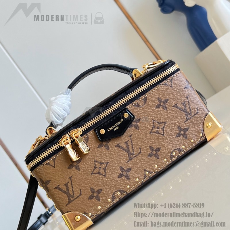 Louis Vuitton Vanity Pouch M29548 in Monogram and Monogram Reverse canvas with metal corners and removable chain