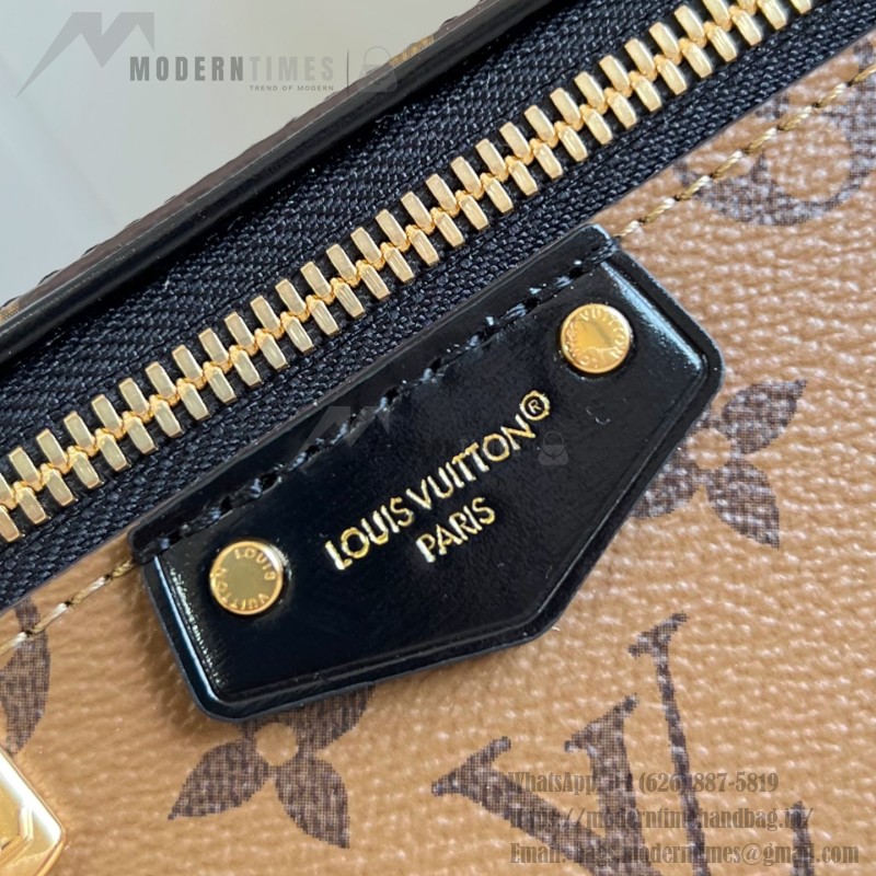 Louis Vuitton Vanity Pouch M29548 in Monogram and Monogram Reverse canvas with metal corners and removable chain