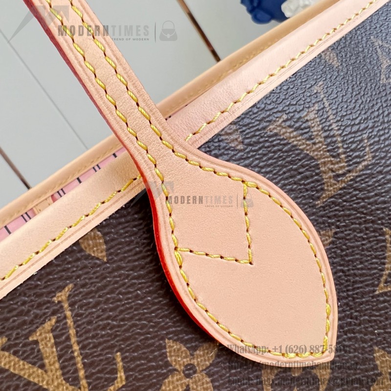 Louis Vuitton Neverfull MM M40366 Damier Ebene replica tote bag with leather trim and steel-tone hardware