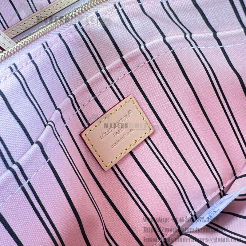 Louis Vuitton Neverfull MM M40366 Damier Ebene replica tote bag with leather trim and steel-tone hardware