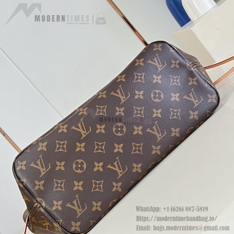 Louis Vuitton Neverfull MM M40366 Damier Ebene replica tote bag with leather trim and steel-tone hardware