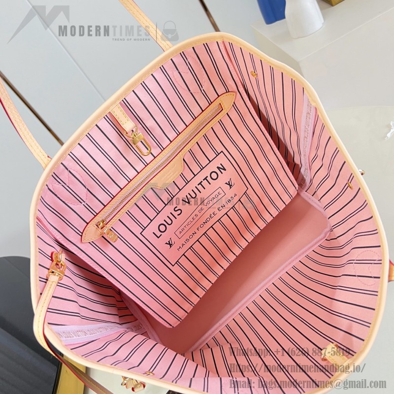 Louis Vuitton Neverfull MM M40366 Damier Ebene replica tote bag with leather trim and steel-tone hardware
