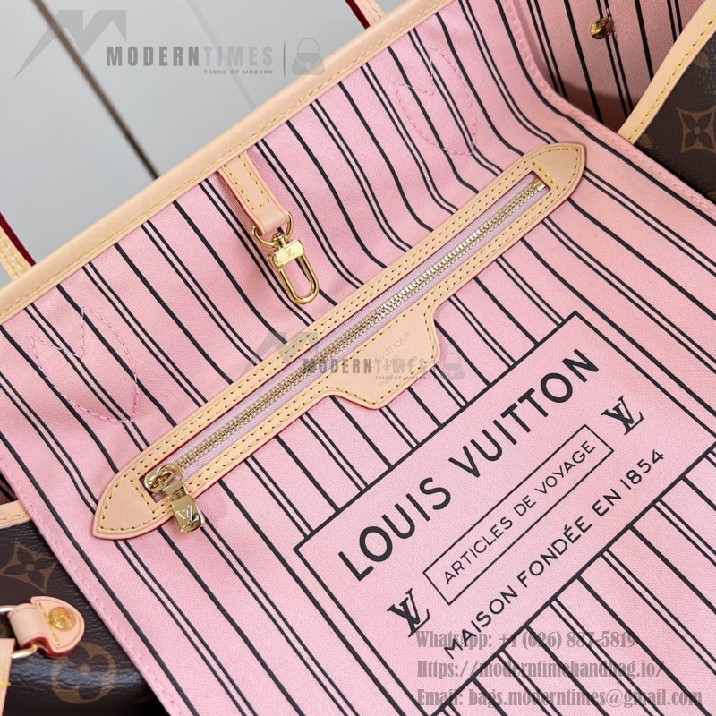 Louis Vuitton Neverfull MM M40366 Damier Ebene replica tote bag with leather trim and steel-tone hardware