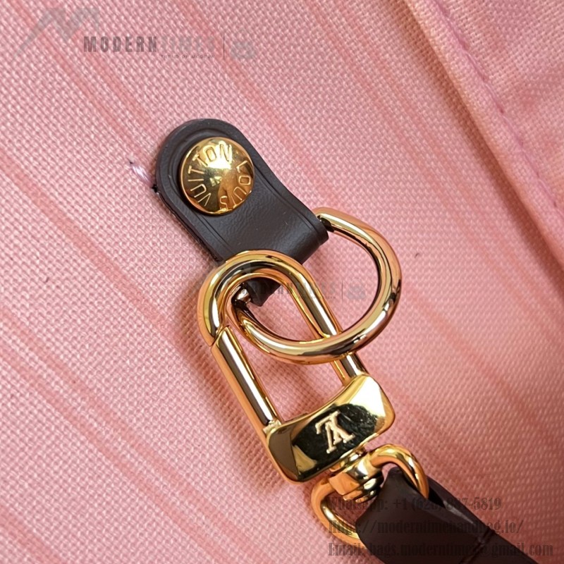 Louis Vuitton Neverfull MM N40598 Damier Ebene replica tote bag with leather trim and steel-tone hardware