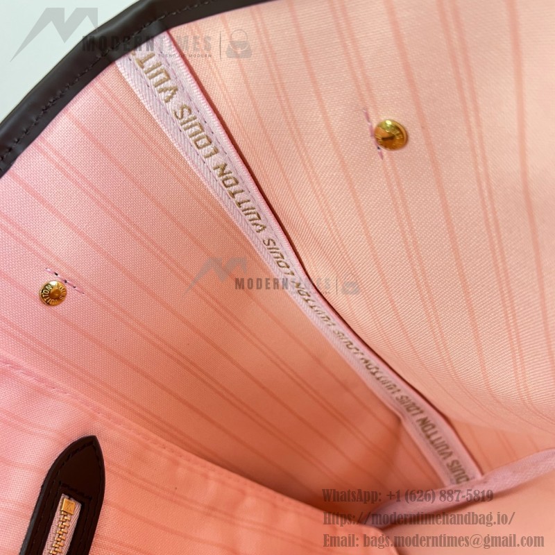 Louis Vuitton Neverfull MM N40598 Damier Ebene replica tote bag with leather trim and steel-tone hardware