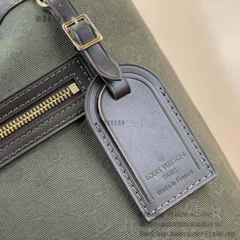 Louis Vuitton-style Lucille Large vintage denim tote bag with cowhide leather trim in pink navy blue light brown gray and green