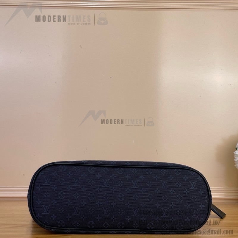 Louis Vuitton-style Lucille Large vintage denim tote bag with cowhide leather trim in pink navy blue light brown gray and green