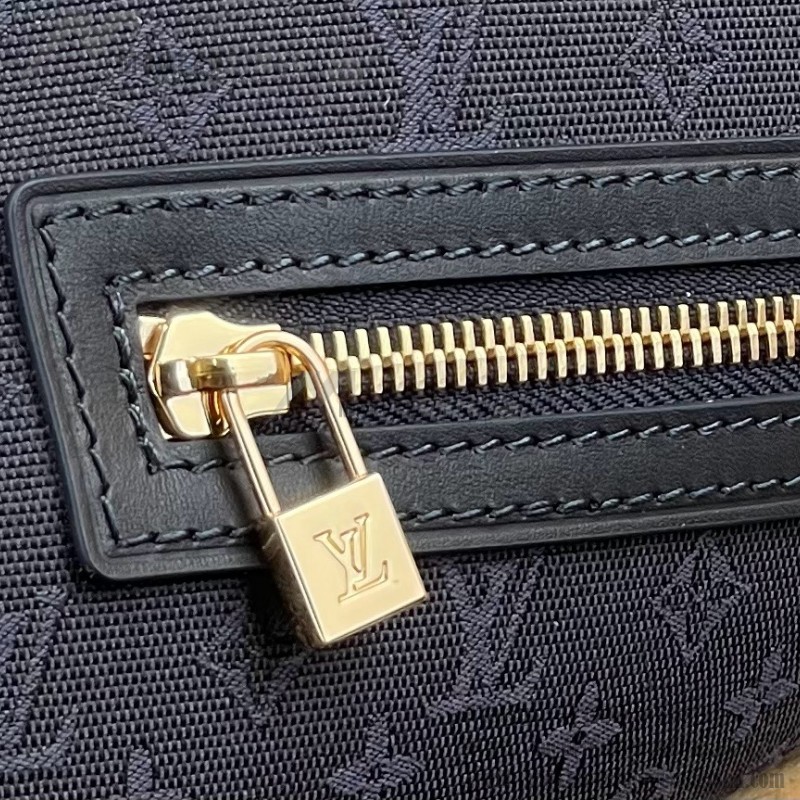 Louis Vuitton-style Lucille Large vintage denim tote bag with cowhide leather trim in pink navy blue light brown gray and green