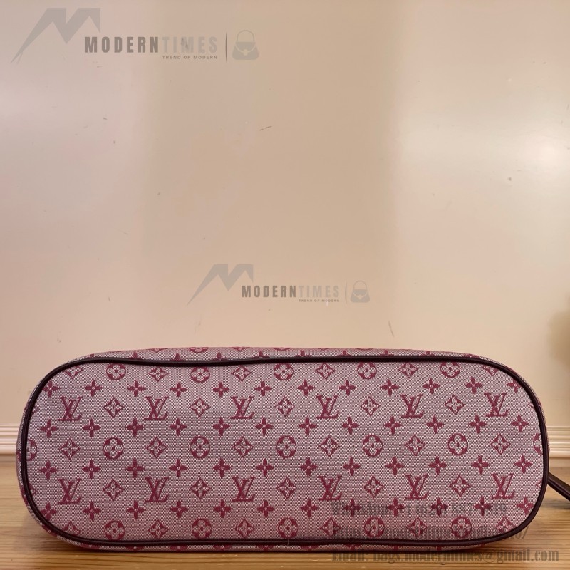 Louis Vuitton-style Lucille Large vintage denim tote bag with cowhide leather trim in pink navy blue light brown gray and green