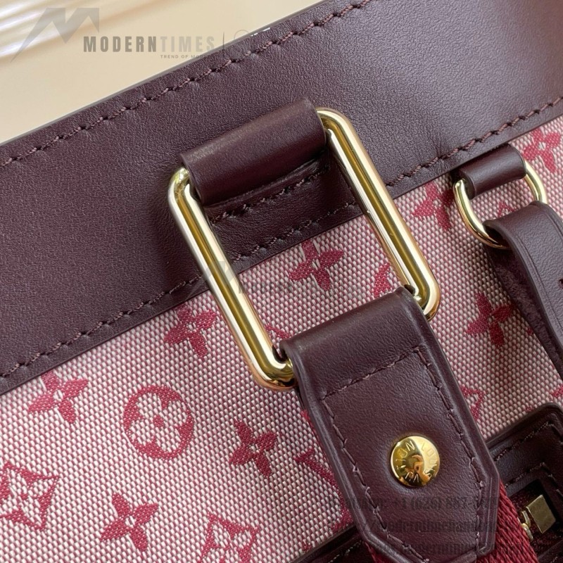 Louis Vuitton-style Lucille Large vintage denim tote bag with cowhide leather trim in pink navy blue light brown gray and green