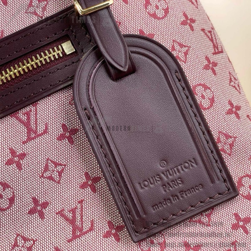 Louis Vuitton-style Lucille Large vintage denim tote bag with cowhide leather trim in pink navy blue light brown gray and green