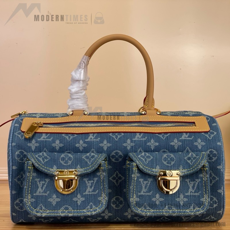 Louis Vuitton-style vintage denim shoulder bag M95019 blue M95214 pink and M95215 green