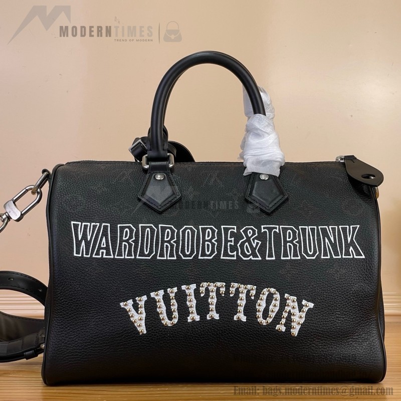 Louis Vuitton-style Speedy P9 Bandoulière 30 M26177 black and red Monogram leather bag with removable strap