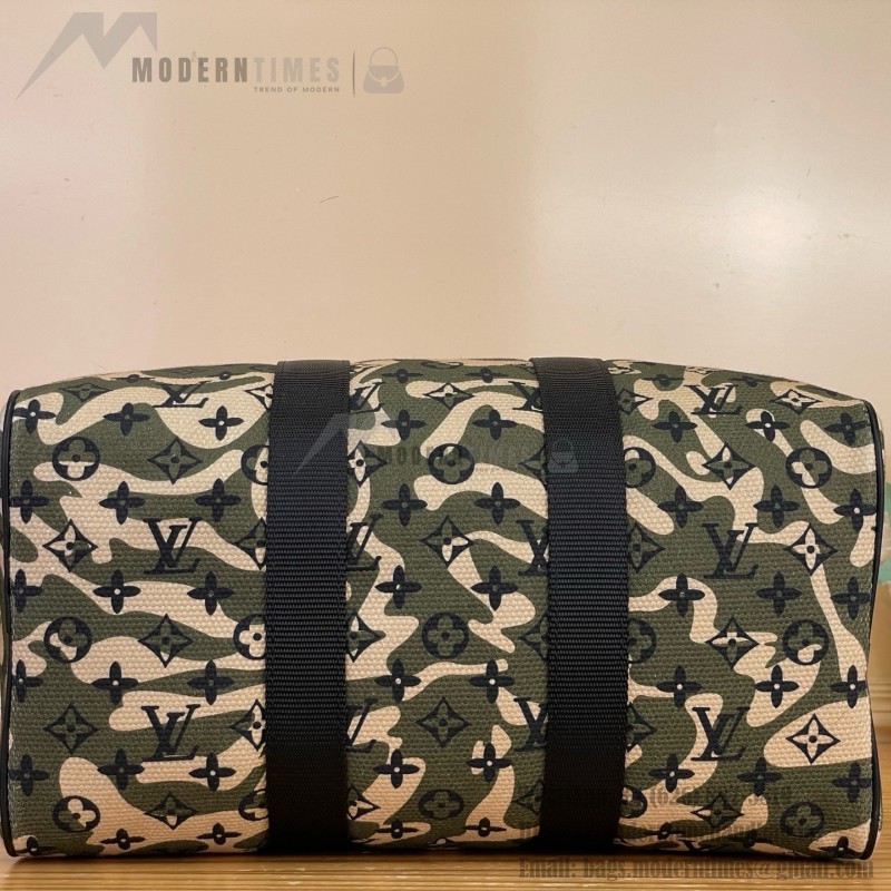 Louis Vuitton-style Keepall Bandoulière 35 M95773 and Keepall 55 M95774 vintage camouflage travel bags