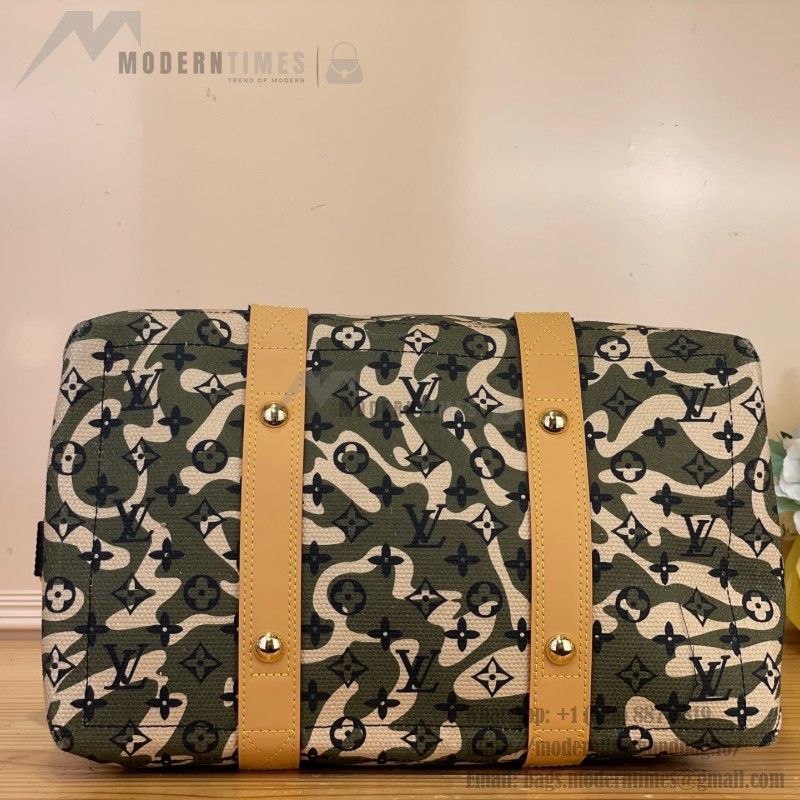 Louis Vuitton-style Takashi Murakami M95783 camouflage Monogram tote bag with spacious interior