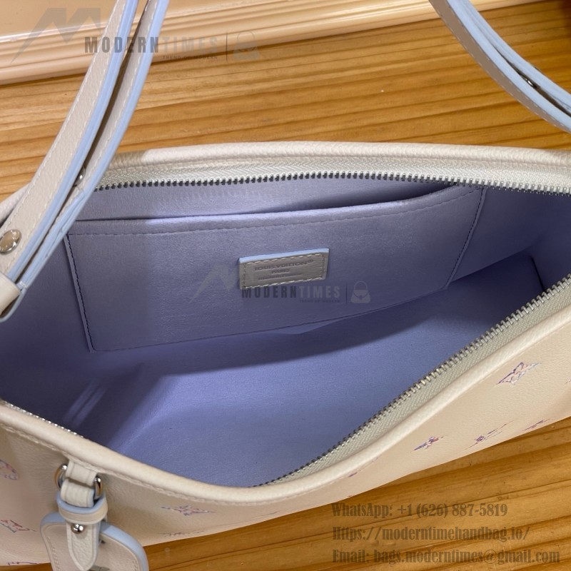 Louis Vuitton-style CarryAll East-West M2A369 white Monogram Empreinte XL bag with purple gradient interior