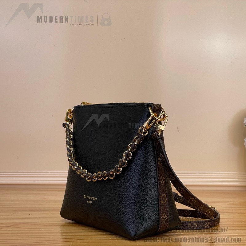 Louis Vuitton-style Multipass Mini XL M2A840 black cowhide leather crossbody bag with Monogram-style trim and detachable chain