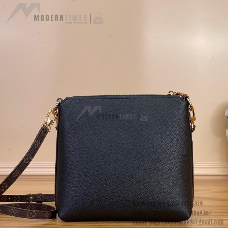 Louis Vuitton-style Multipass Mini XL M2A840 black cowhide leather crossbody bag with Monogram-style trim and detachable chain