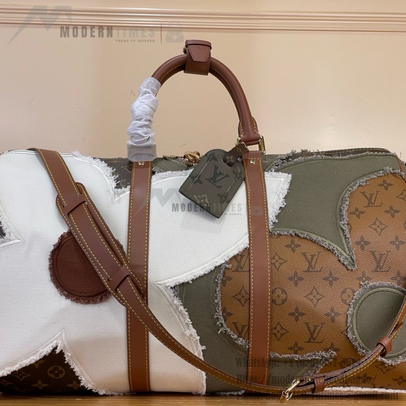 Louis Vuitton Keepall Bandoulière 50 M29190 Monogram Khaki floral travel duffle bag